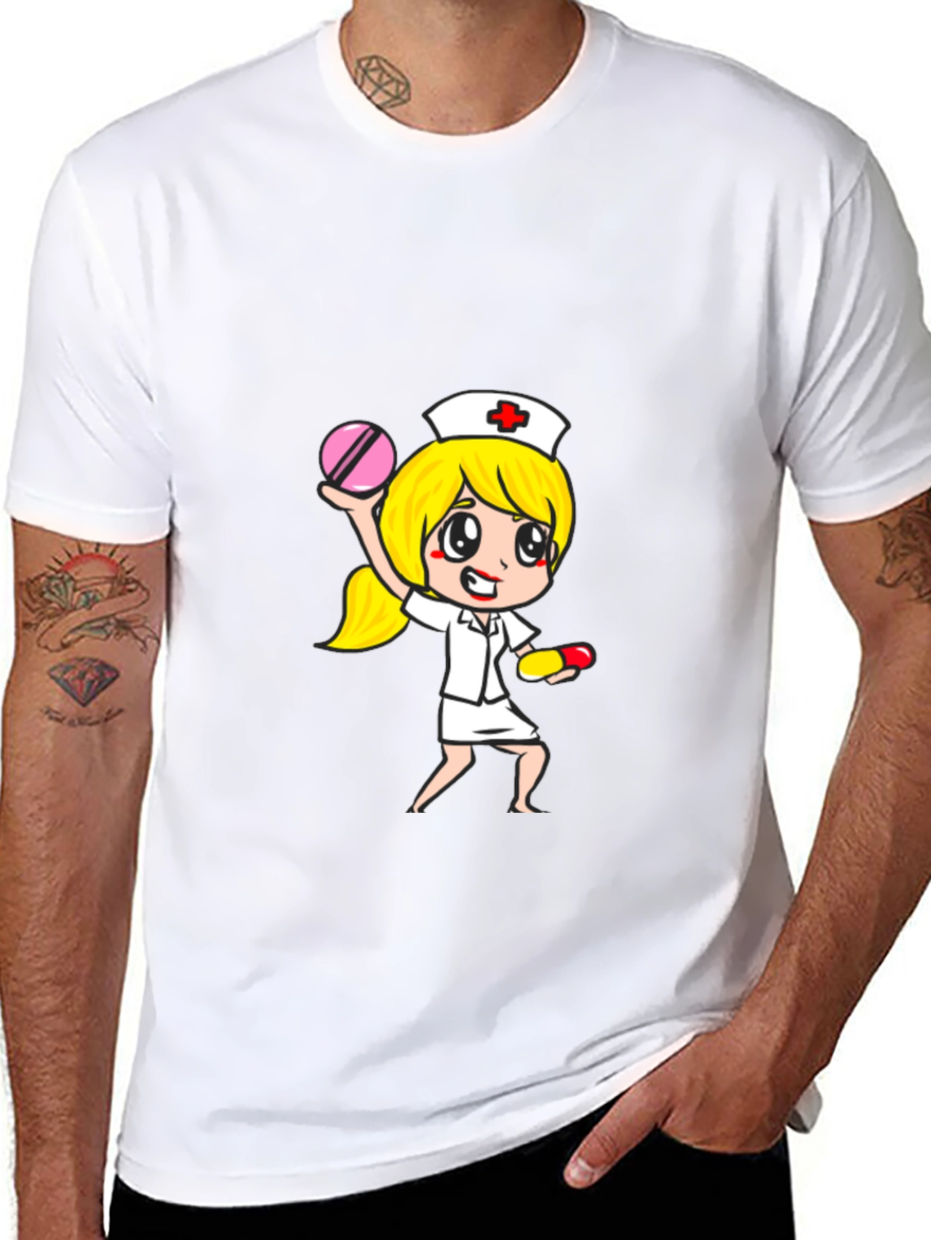 Nurse Cartoon Graphic Tee - Unisex Black T-Shirt