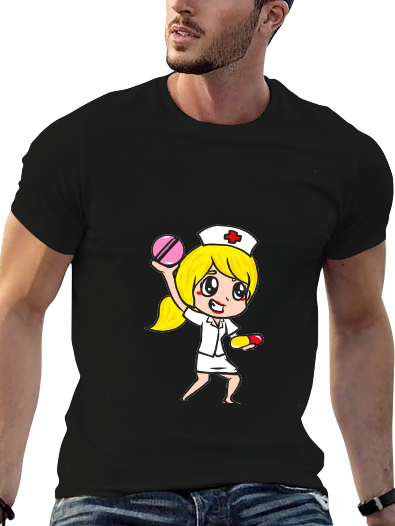 Nurse Cartoon Graphic Tee - Unisex Black T-Shirt