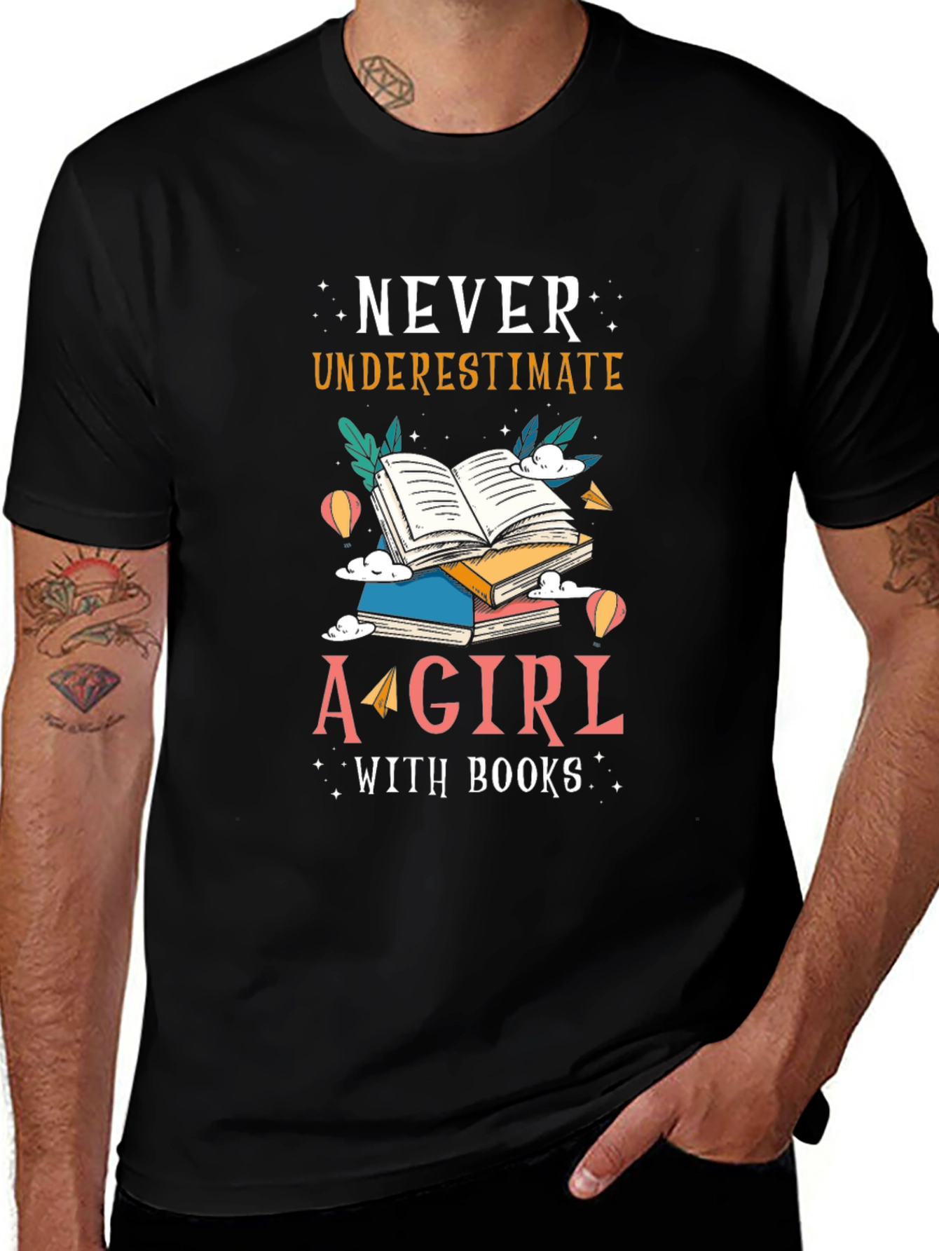 Never Underestimate Girl with Books Tee
