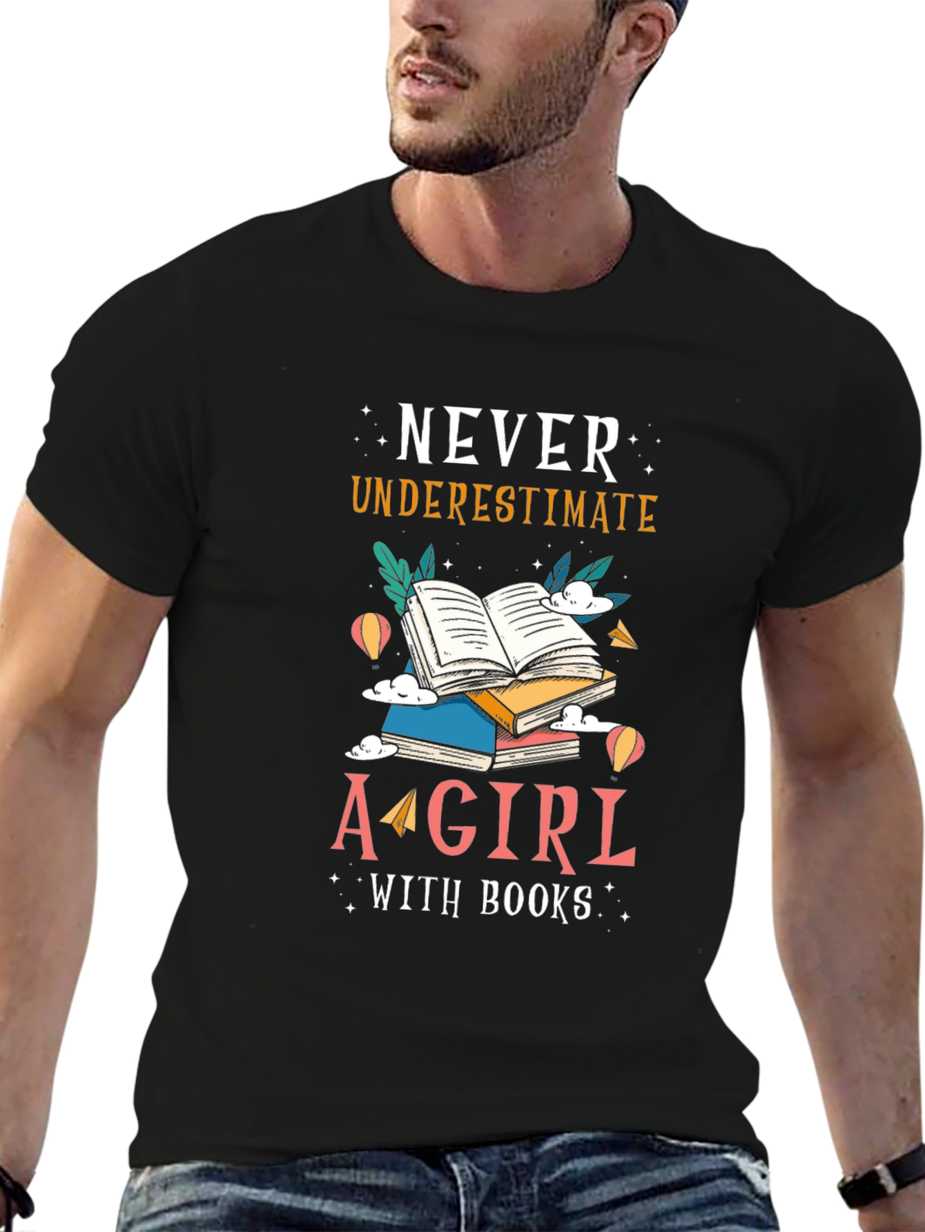 Never Underestimate Girl with Books Tee