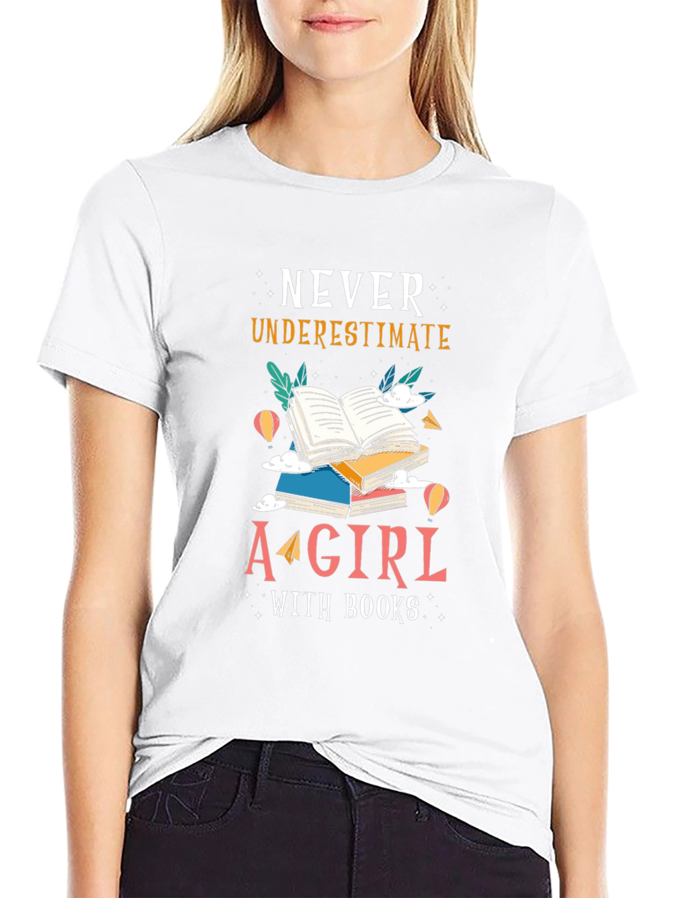 Never Underestimate Girl with Books Tee
