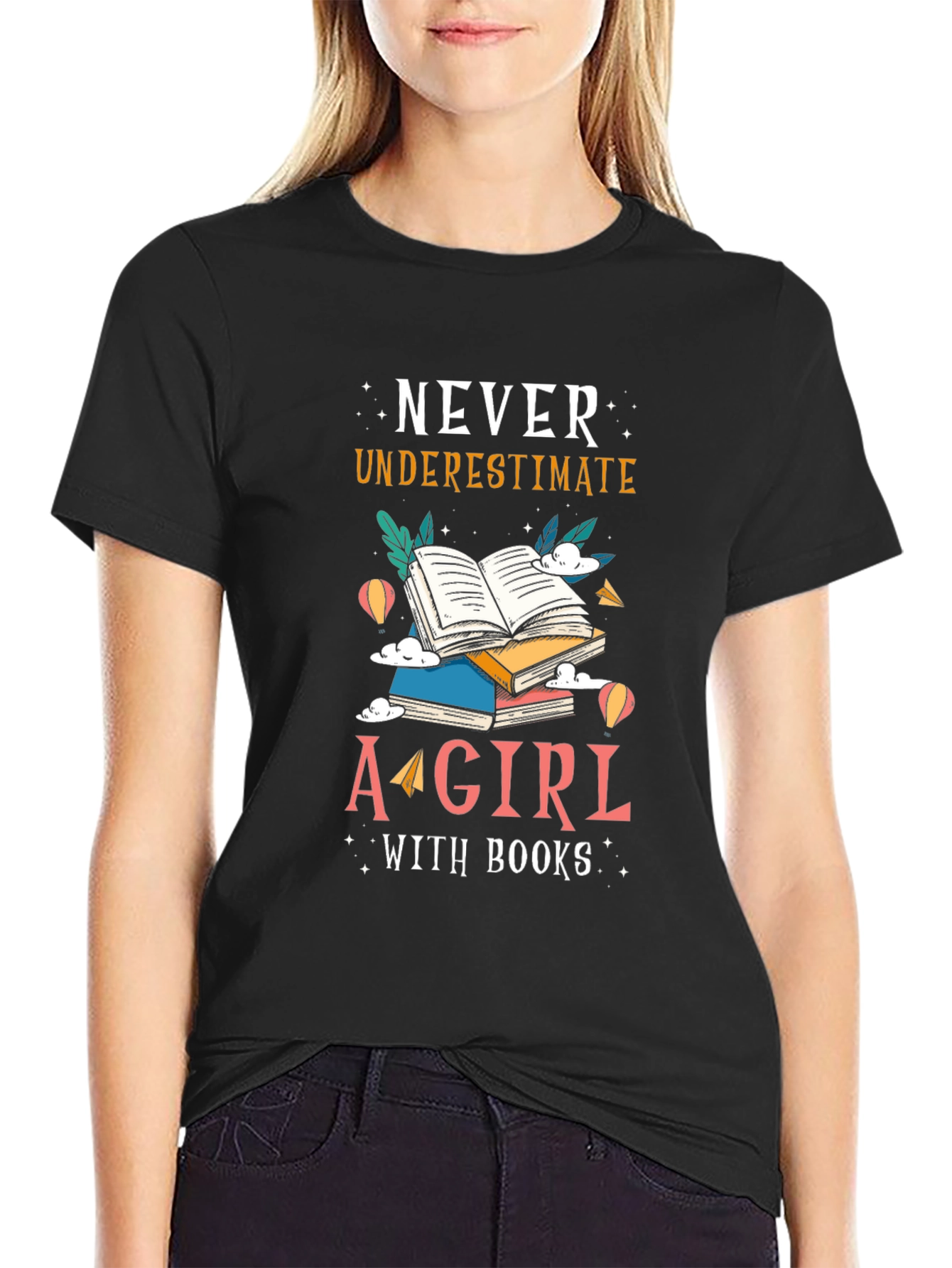 Never Underestimate Girl with Books Tee