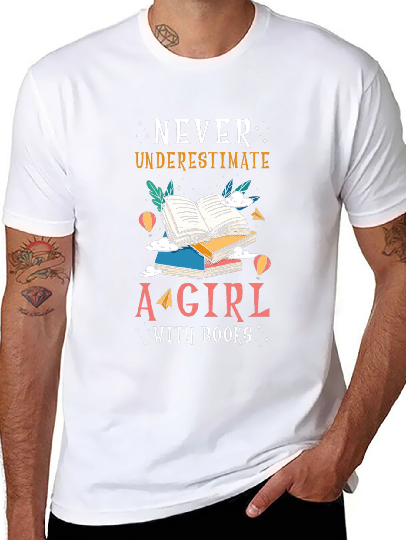 Never Underestimate Girl with Books Tee