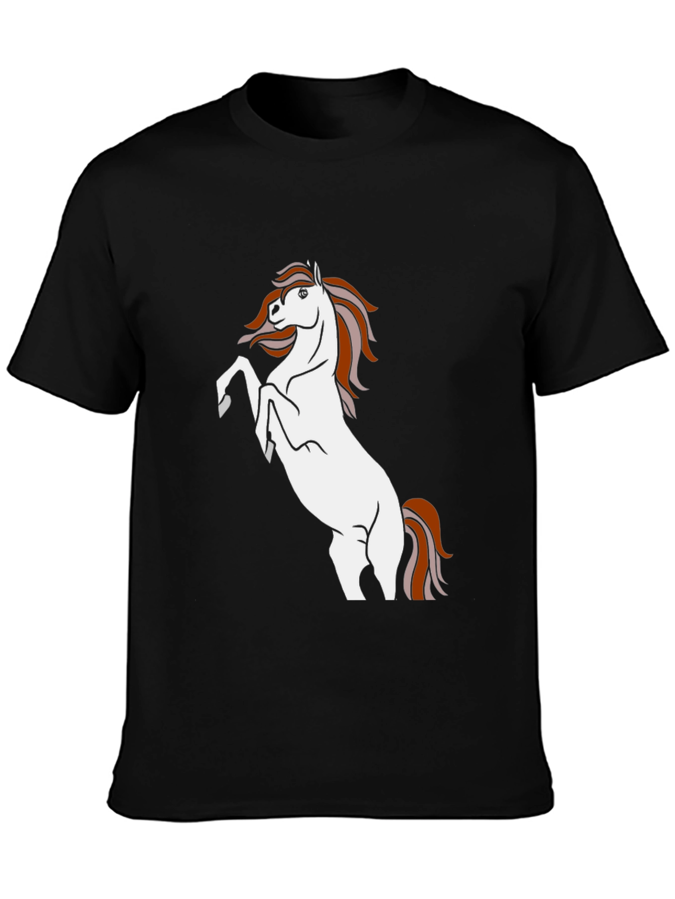 Black T-Shirt with White Horse Graphic