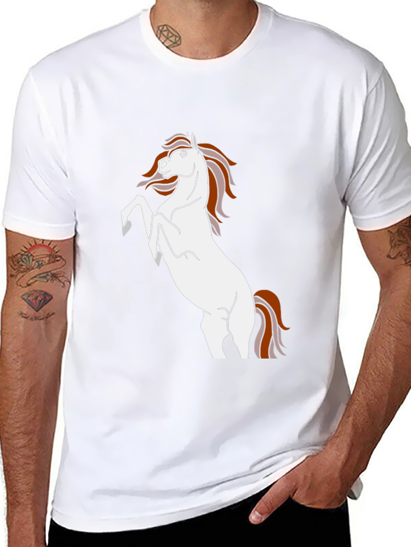 Black T-Shirt with White Horse Graphic