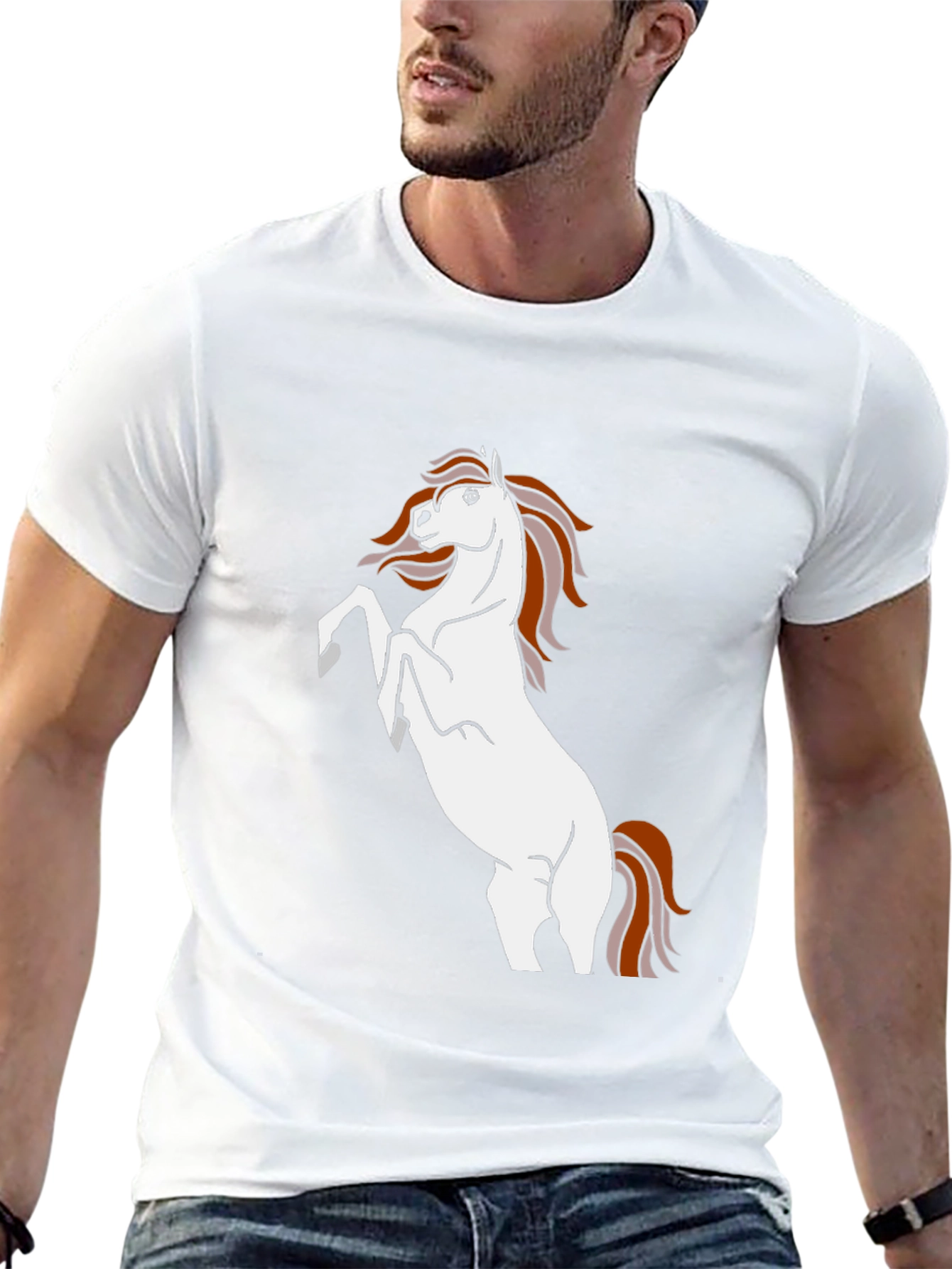 Black T-Shirt with White Horse Graphic