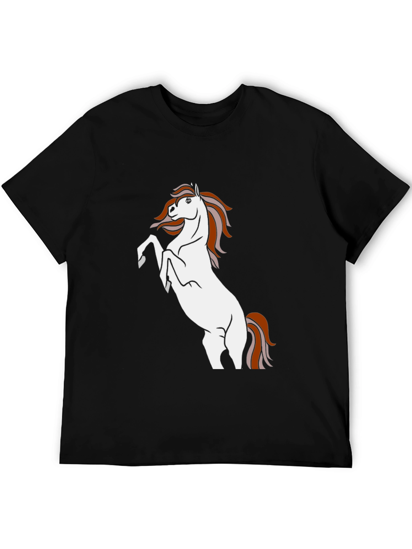 Black T-Shirt with White Horse Graphic