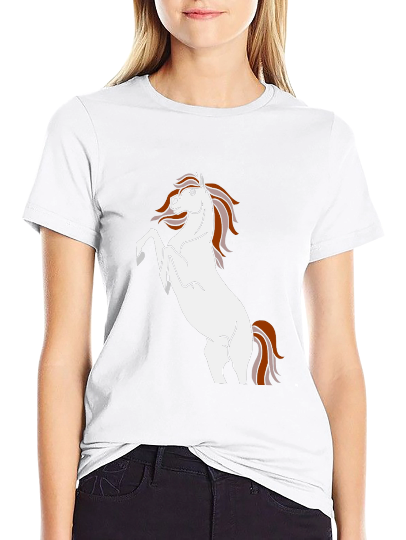 Black T-Shirt with White Horse Graphic