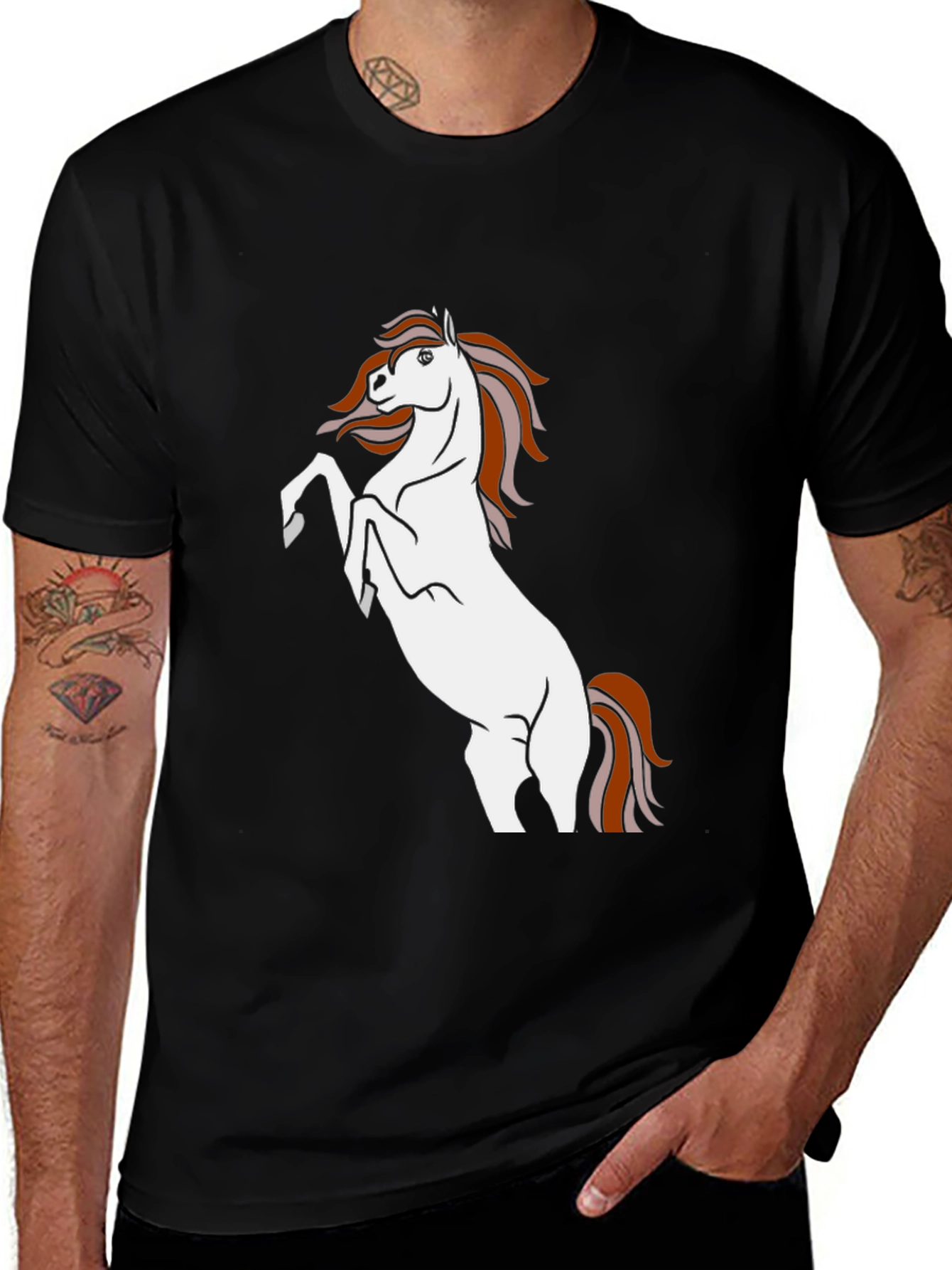 Black T-Shirt with White Horse Graphic