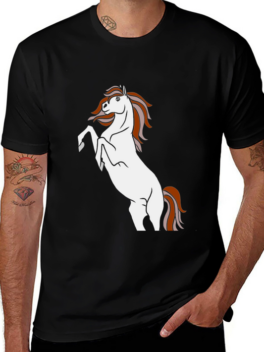 Black T-Shirt with White Horse Graphic