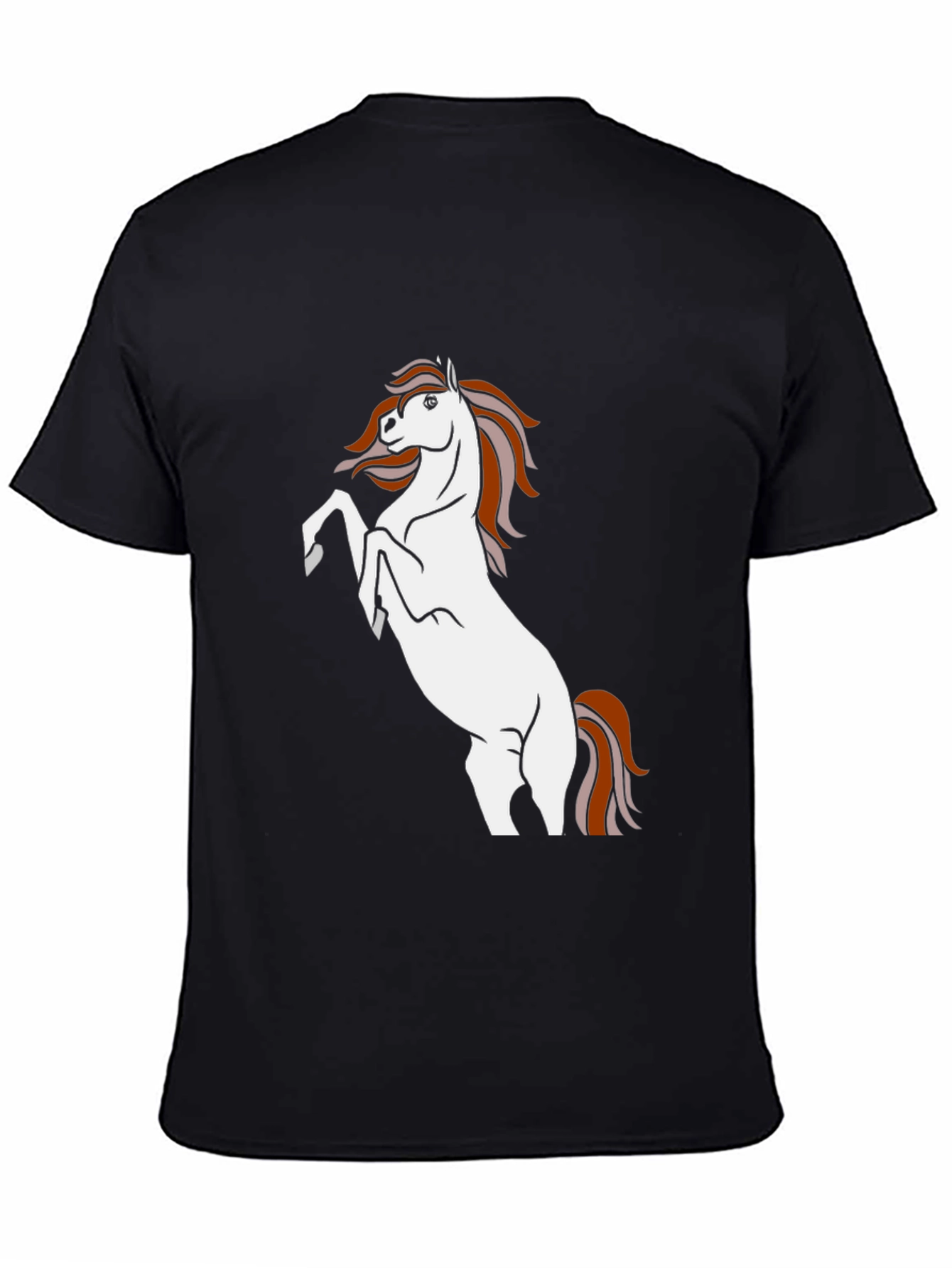 Black T-Shirt with White Horse Graphic