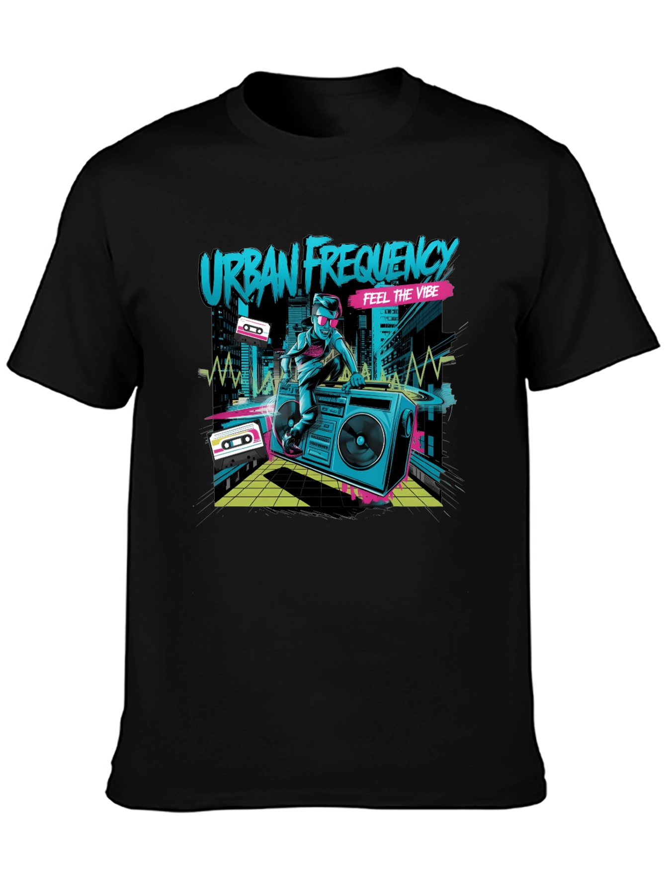 Urban Frequency Black Graphic T-Shirt