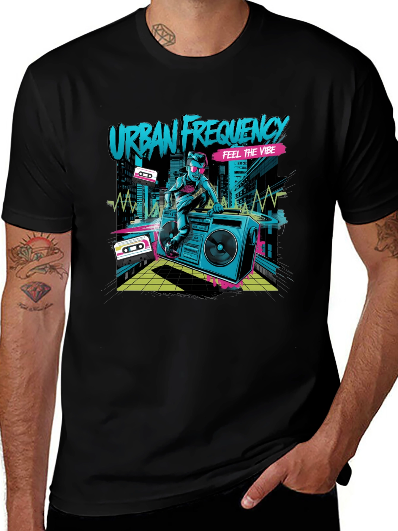Urban Frequency Black Graphic T-Shirt
