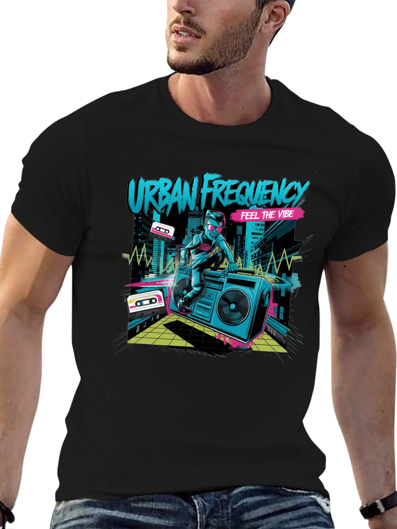 Urban Frequency Black Graphic T-Shirt