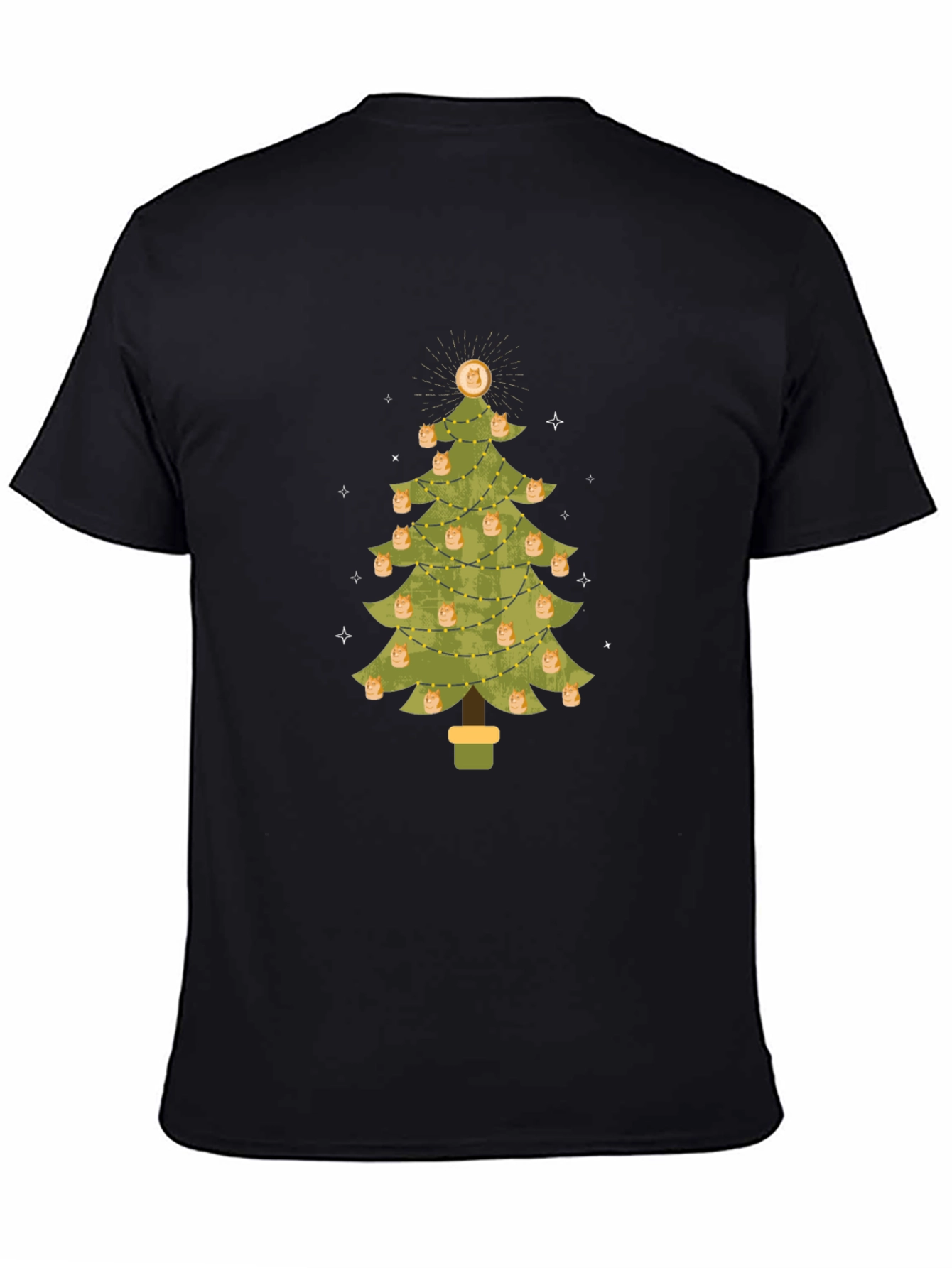 Dogecoin Christmas Tree Graphic Tee - Holiday Crypto Shirt