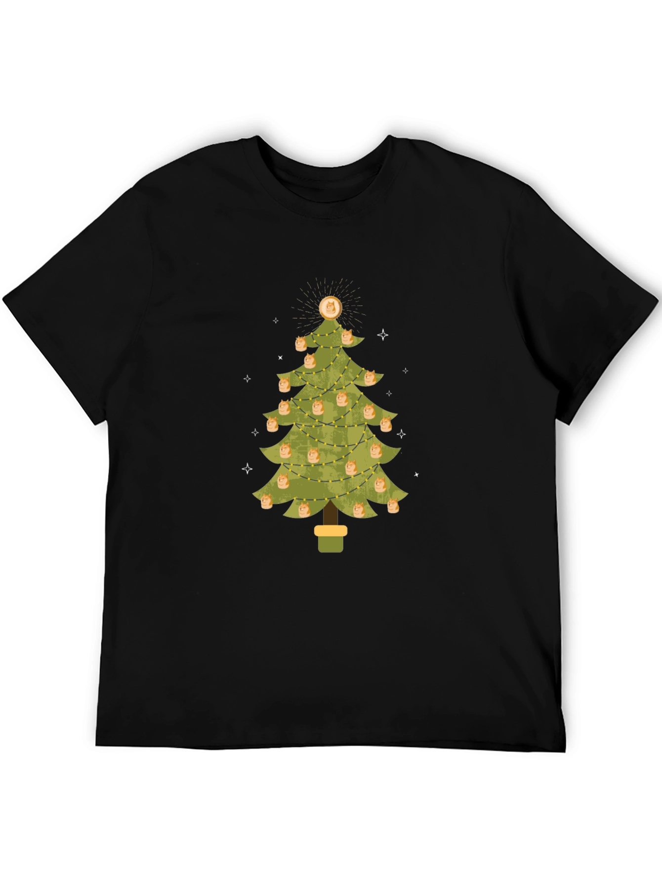 Dogecoin Christmas Tree Graphic Tee - Holiday Crypto Shirt