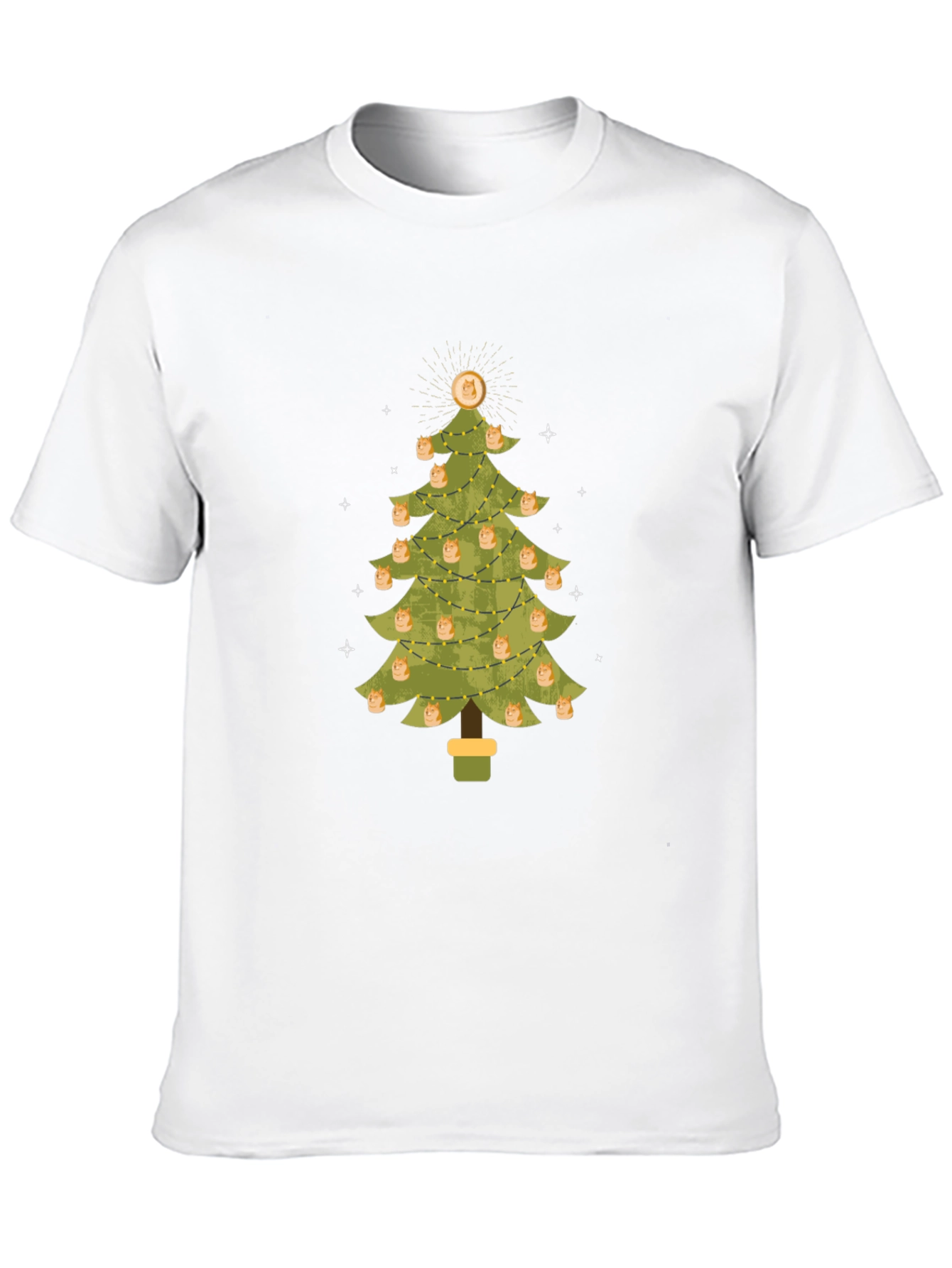 Dogecoin Christmas Tree Graphic Tee - Holiday Crypto Shirt