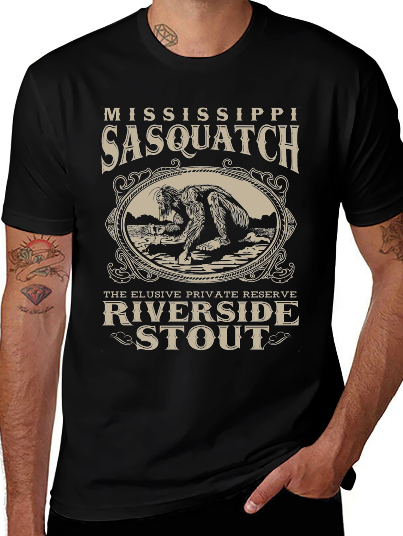 Mississippi Sasquatch Riverside Stout Black T-Shirt