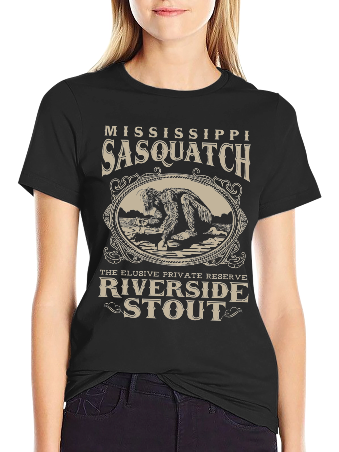 Mississippi Sasquatch Riverside Stout Black T-Shirt