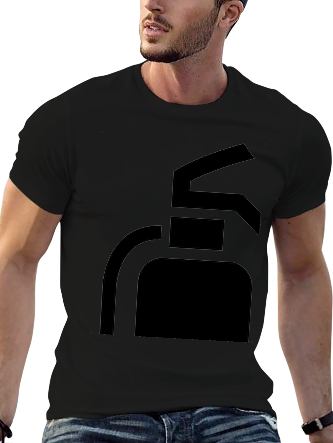 Mens Black T-Shirt with Fire Extinguisher Graphic