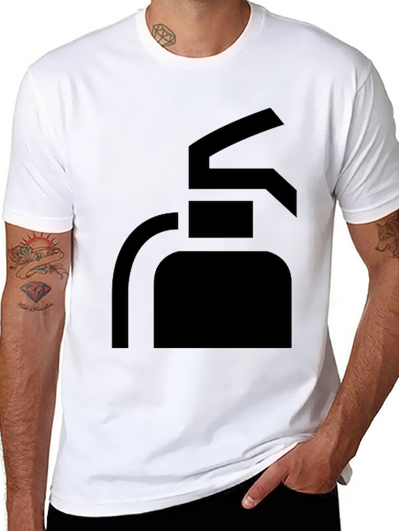 Mens Black T-Shirt with Fire Extinguisher Graphic