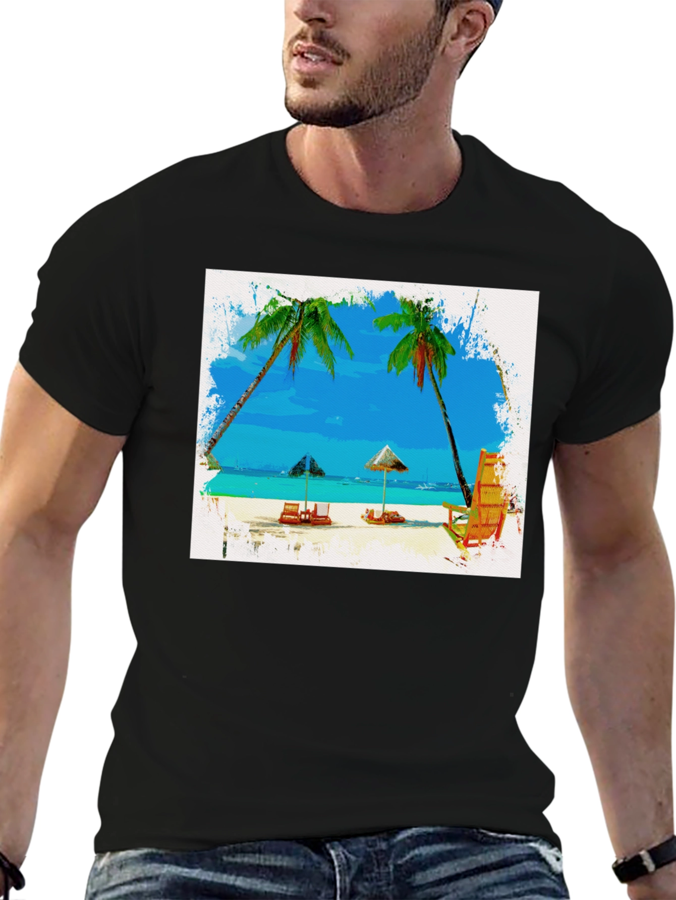 Beach Scene Graphic Tee - Tropical T-Shirt