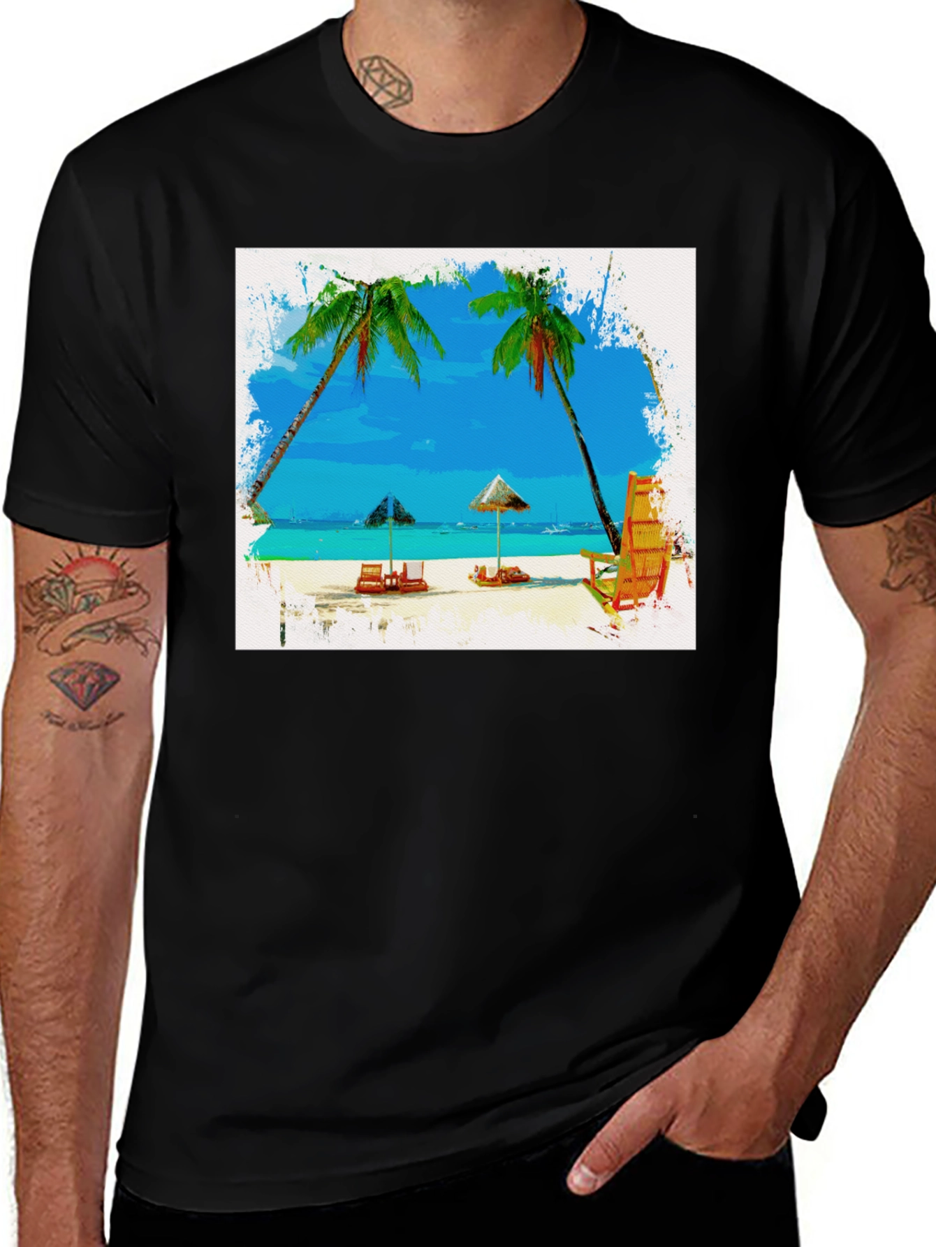 Beach Scene Graphic Tee - Tropical T-Shirt