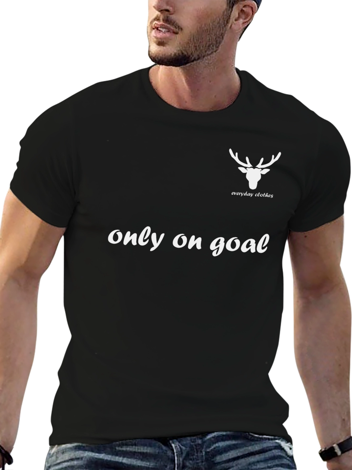 Mens Black Deer Everyday Clothes Graphic T-Shirt