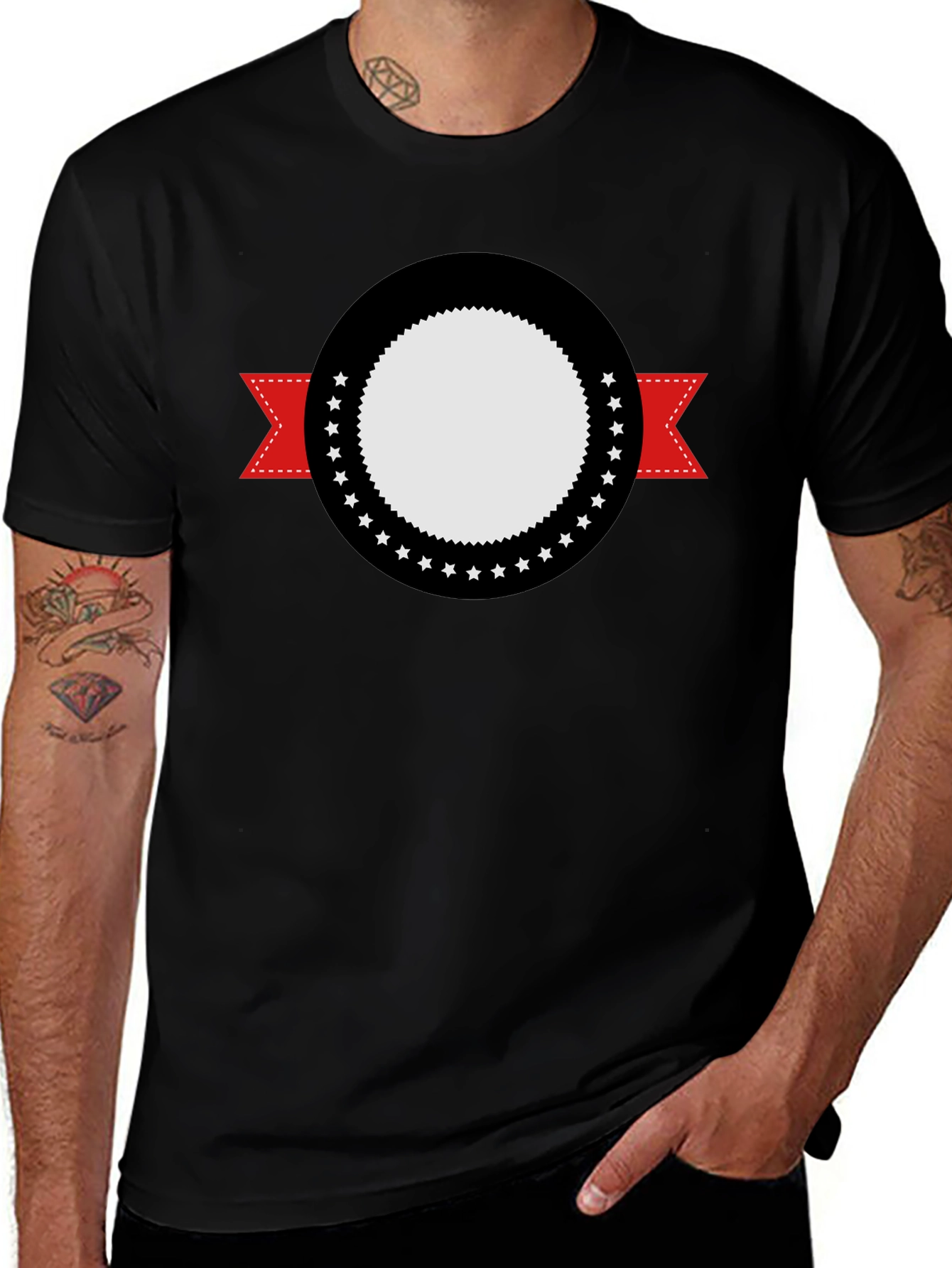 Modern Black Tee with Graphic Emblem Design