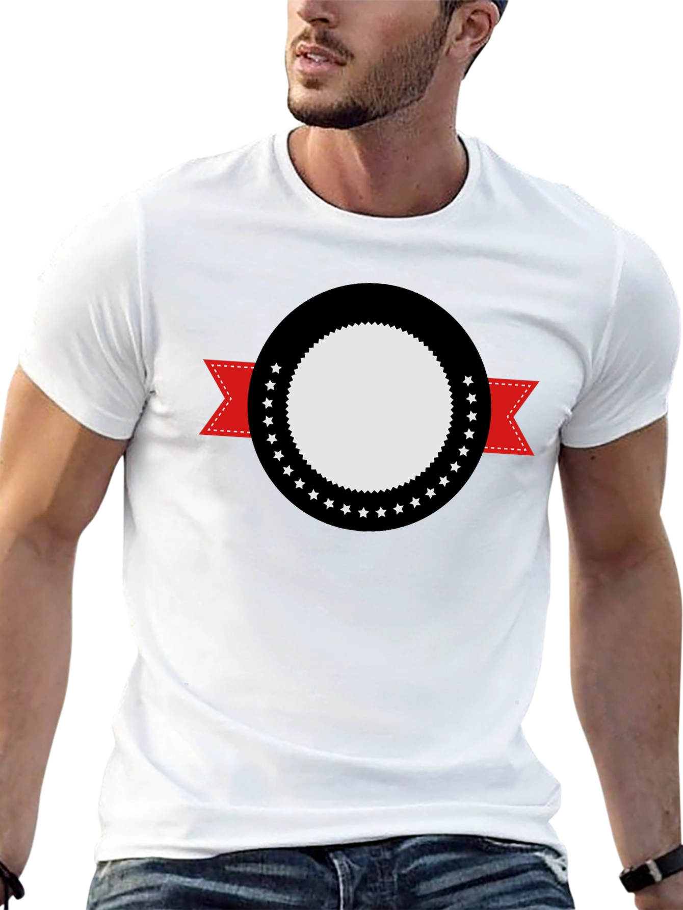 Modern Black Tee with Graphic Emblem Design