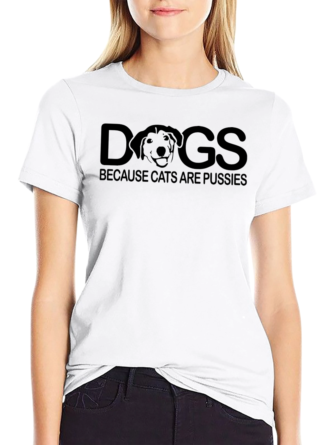 Funny Dogs Over Cats Graphic Tee - Black