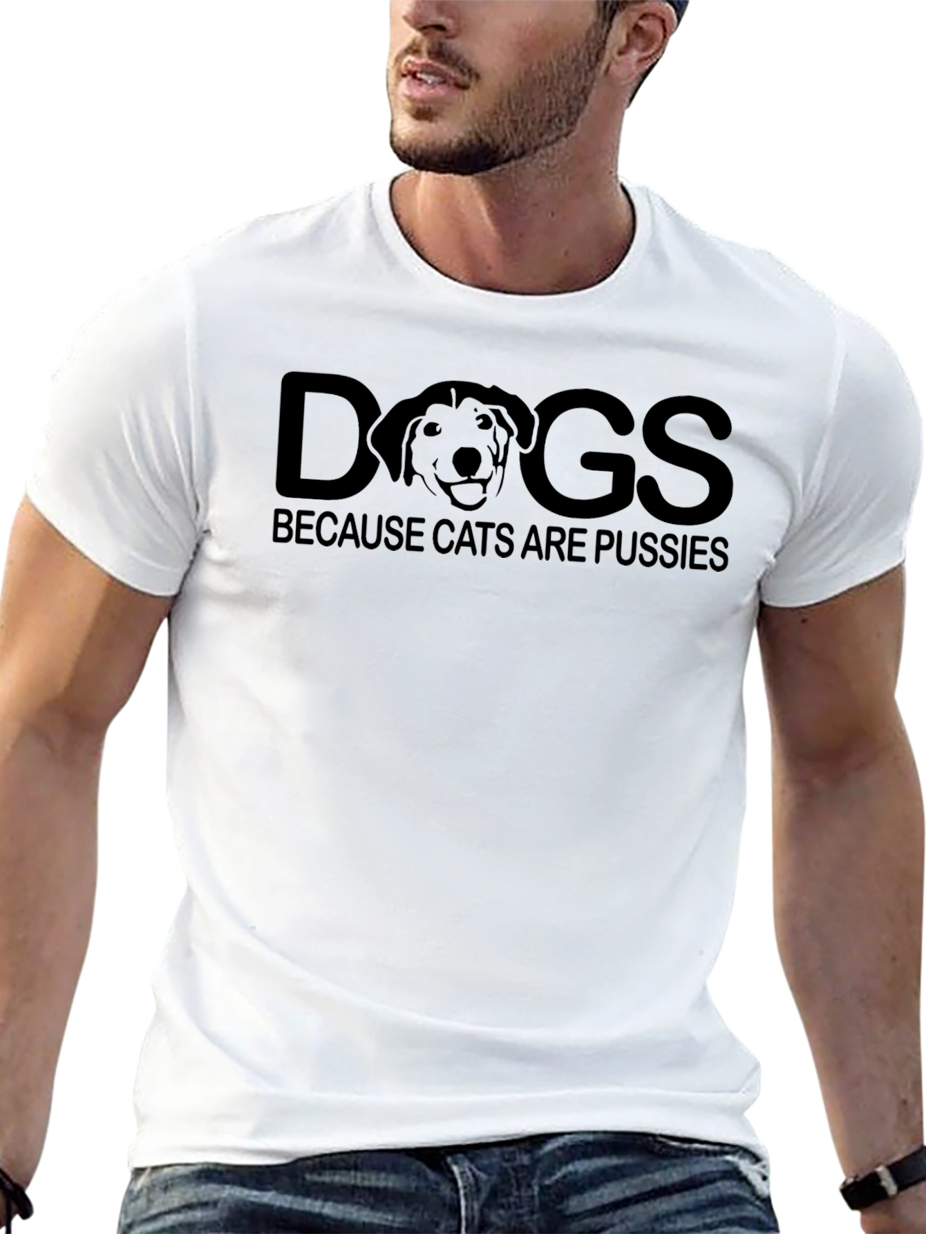 Funny Dogs Over Cats Graphic Tee - Black
