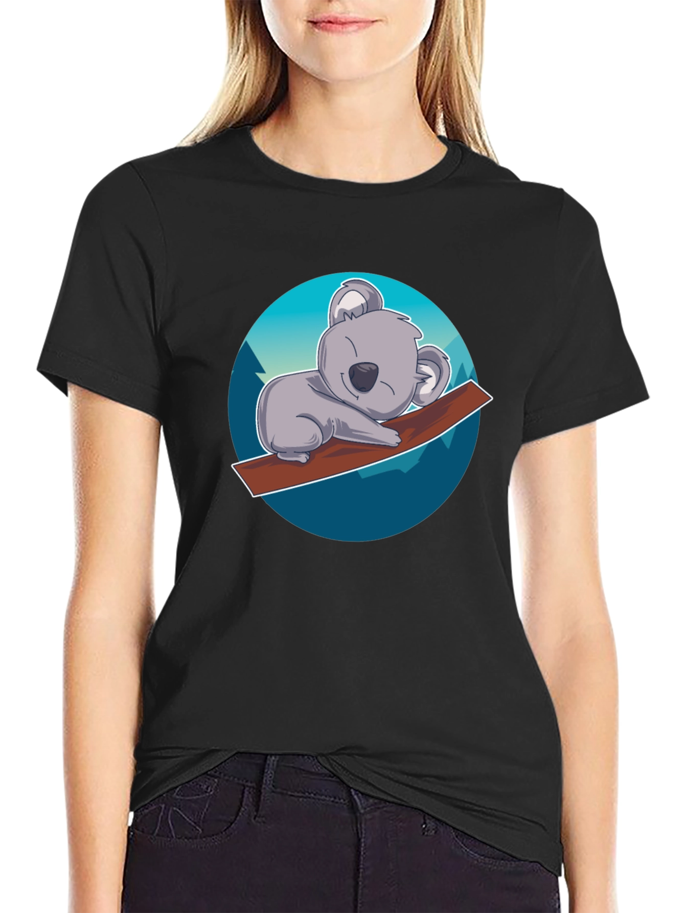 Cute Koala on Branch T-Shirt - Black