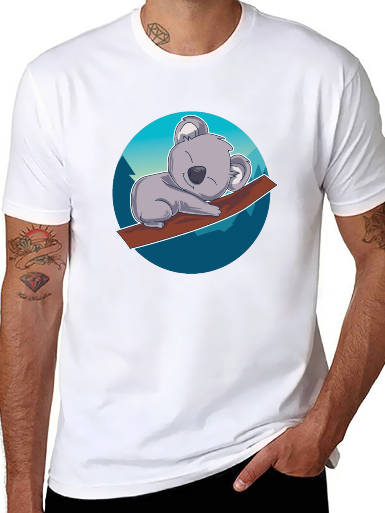 Cute Koala on Branch T-Shirt - Black