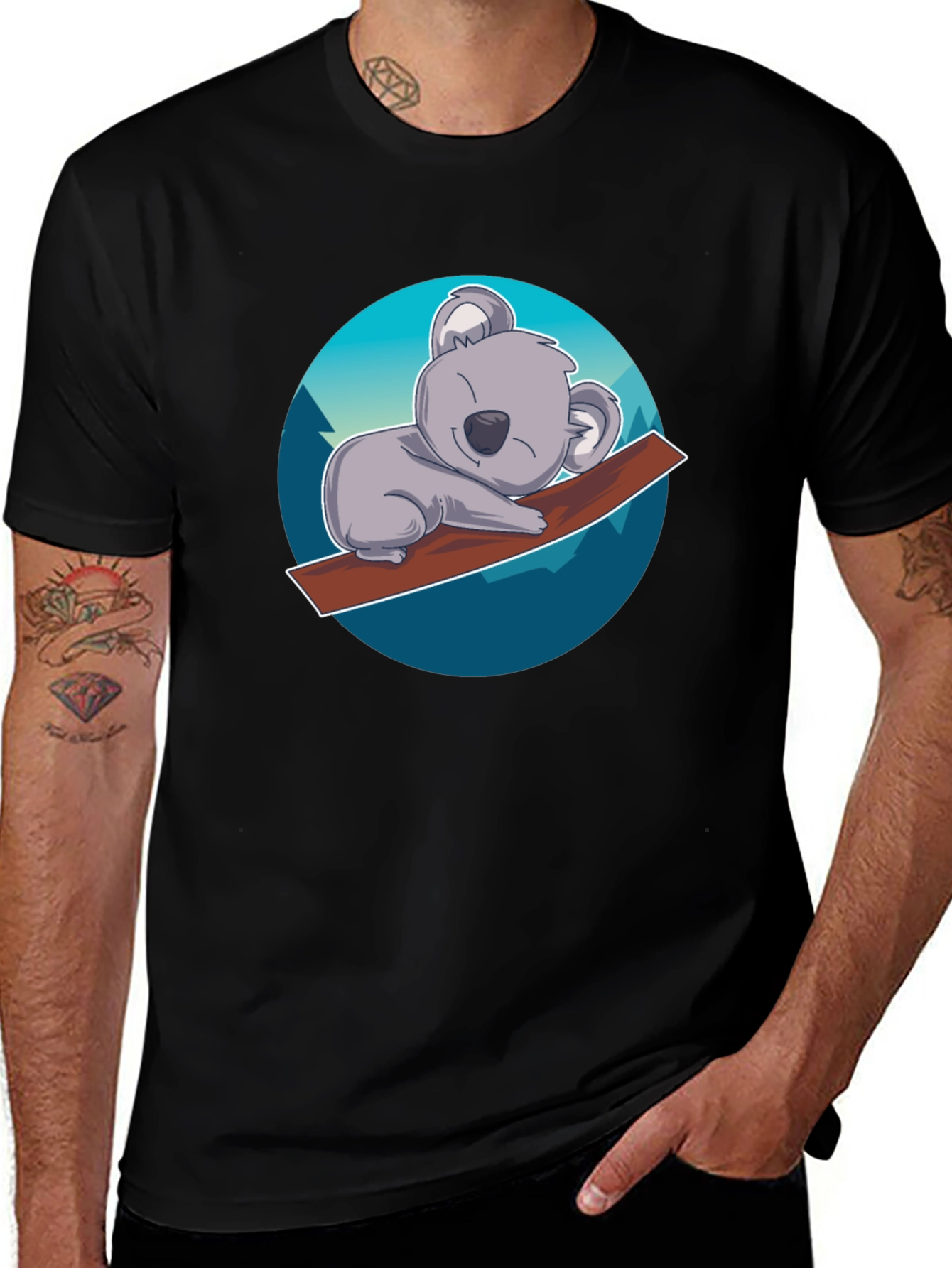 Cute Koala on Branch T-Shirt - Black