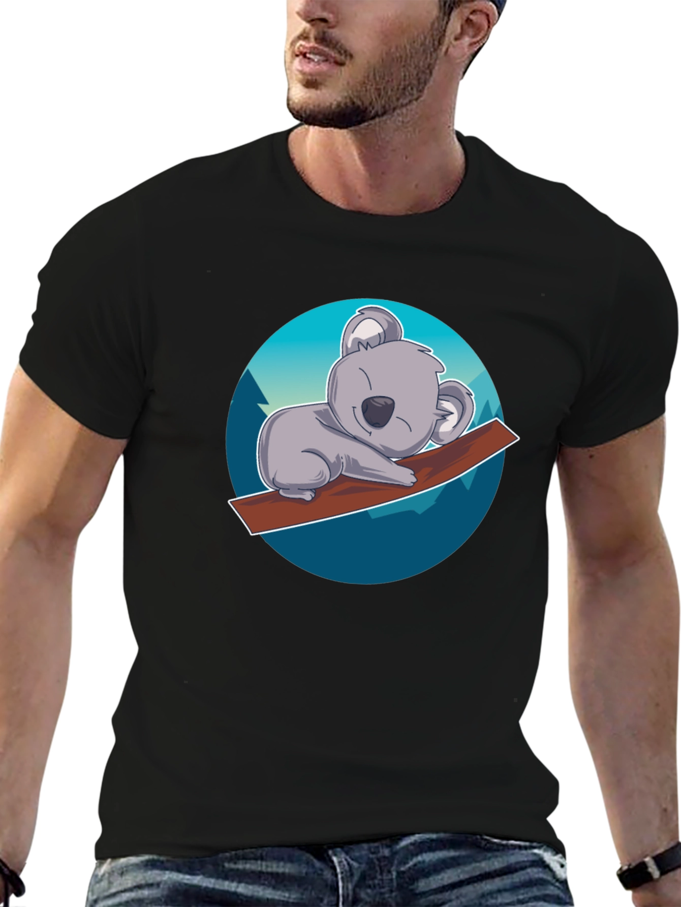 Cute Koala on Branch T-Shirt - Black
