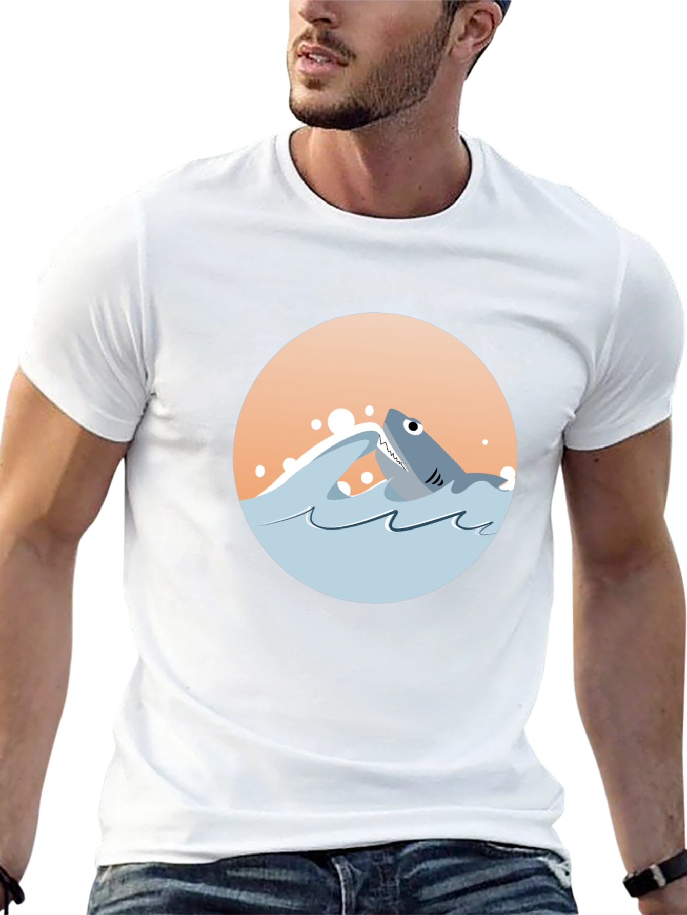 Shark Graphic Tee - Black Cotton Crewneck T-Shirt