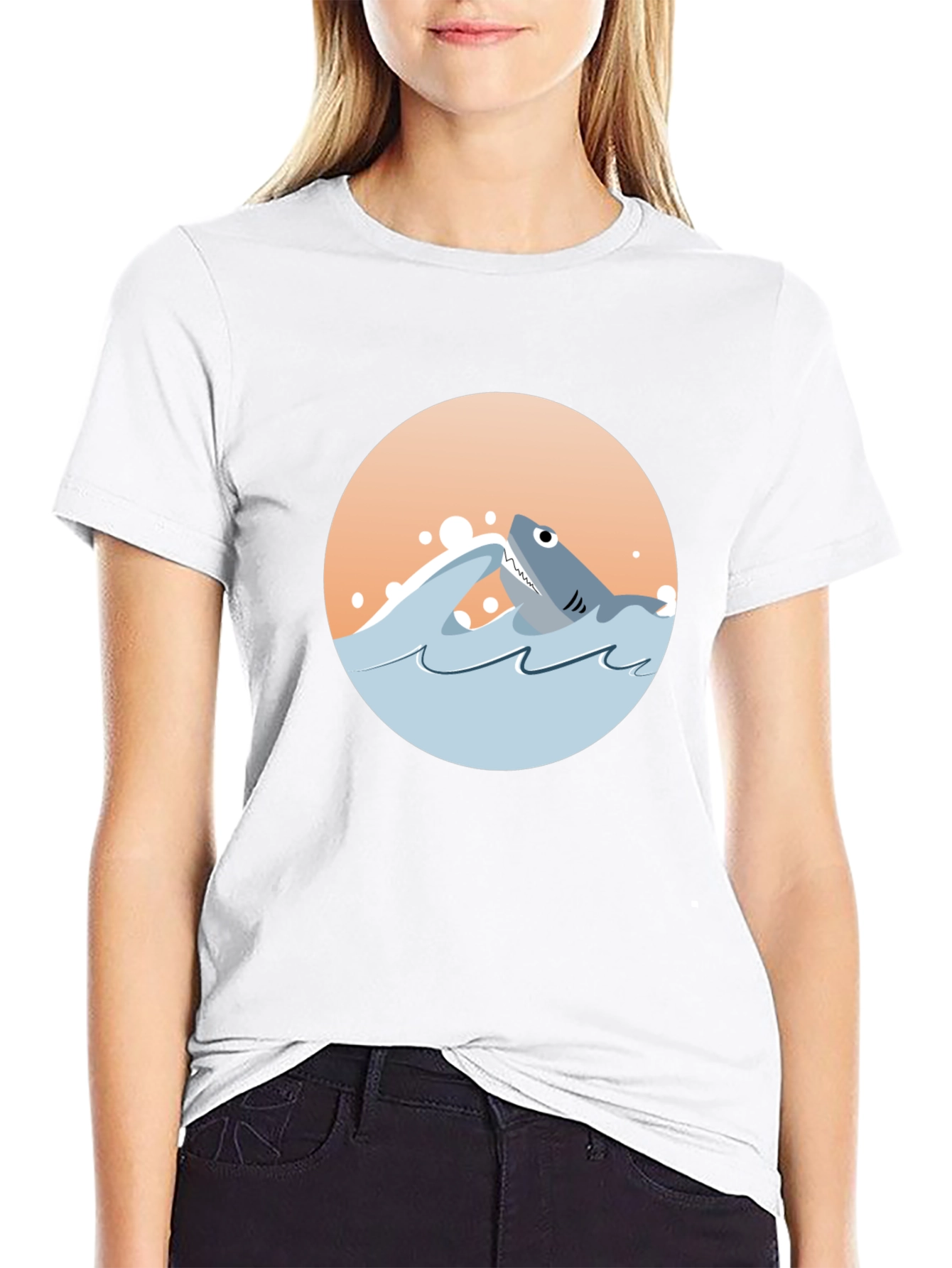 Shark Graphic Tee - Black Cotton Crewneck T-Shirt