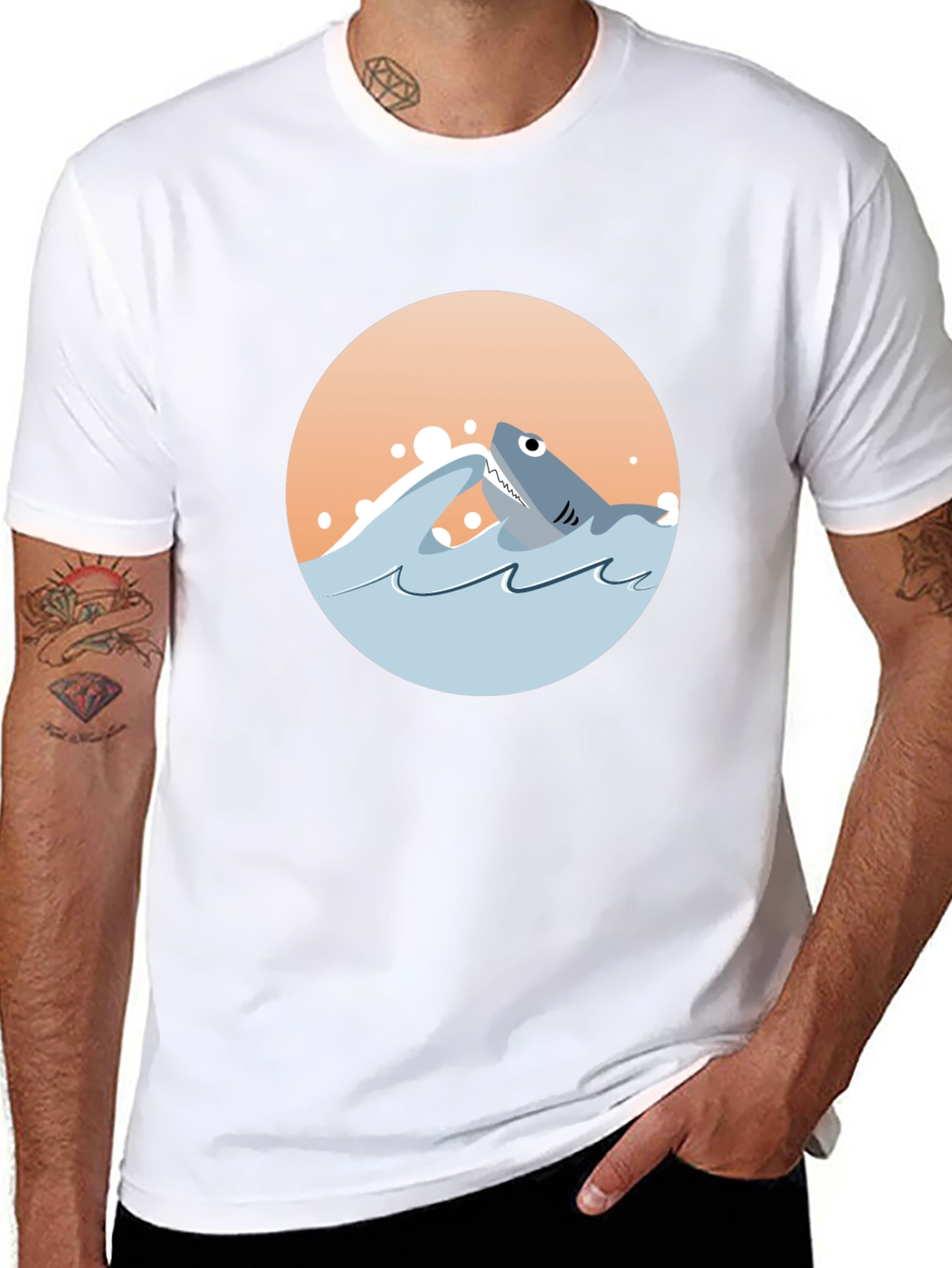 Shark Graphic Tee - Black Cotton Crewneck T-Shirt