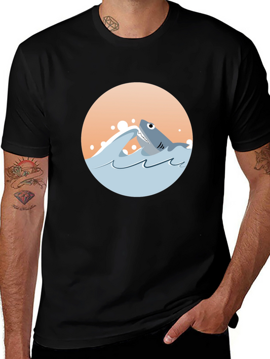 Shark Graphic Tee - Black Cotton Crewneck T-Shirt