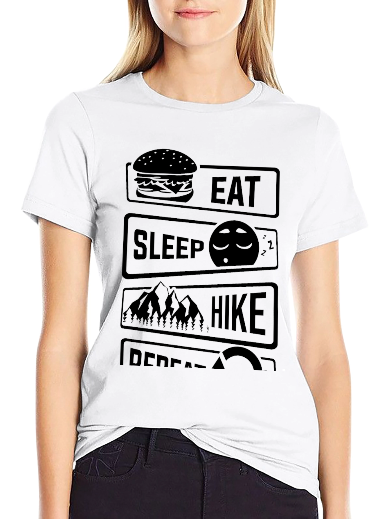 Eat Sleep Hike Repeat Black Graphic Tee