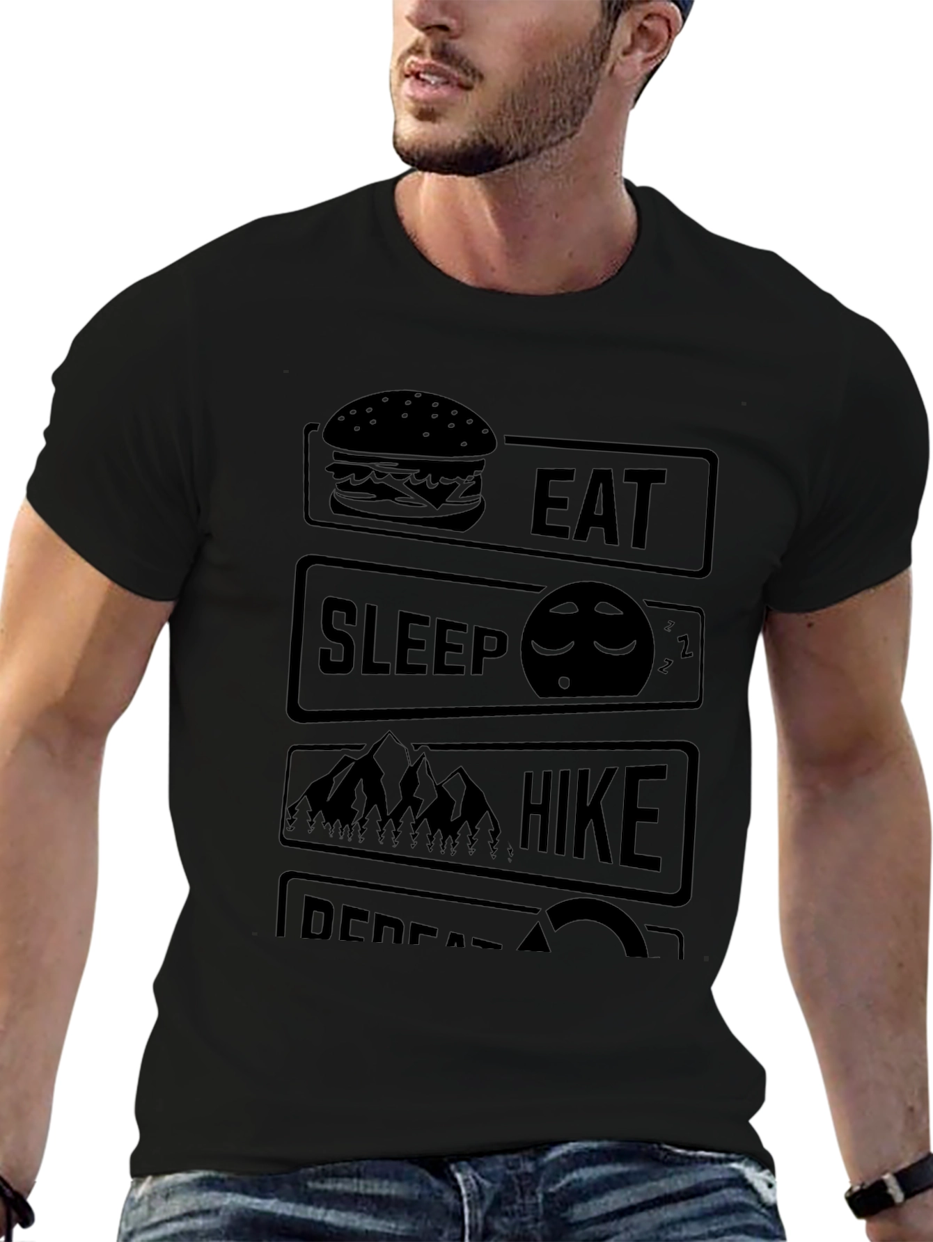 Eat Sleep Hike Repeat Black Graphic Tee