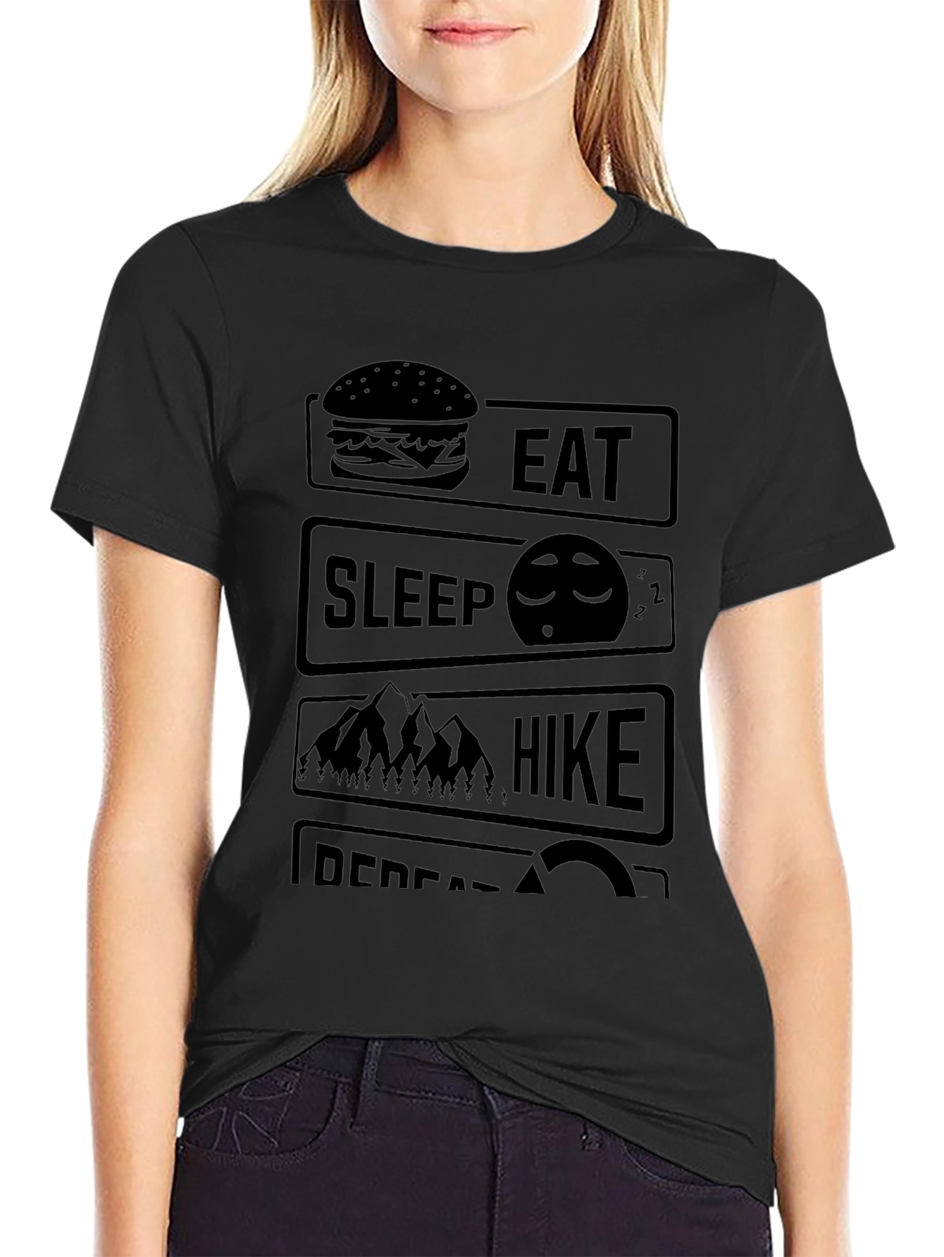 Eat Sleep Hike Repeat Black Graphic Tee