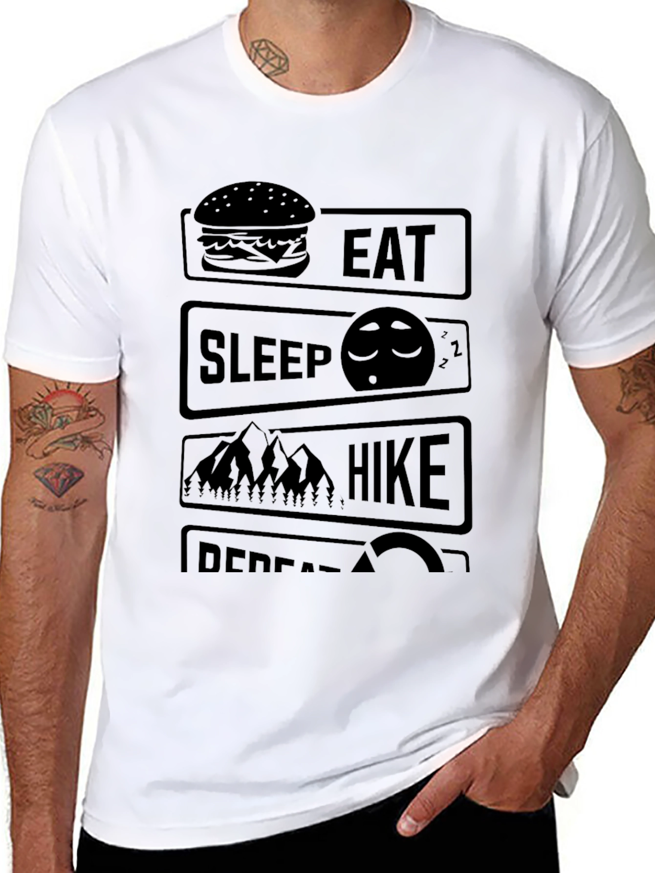 Eat Sleep Hike Repeat Black Graphic Tee