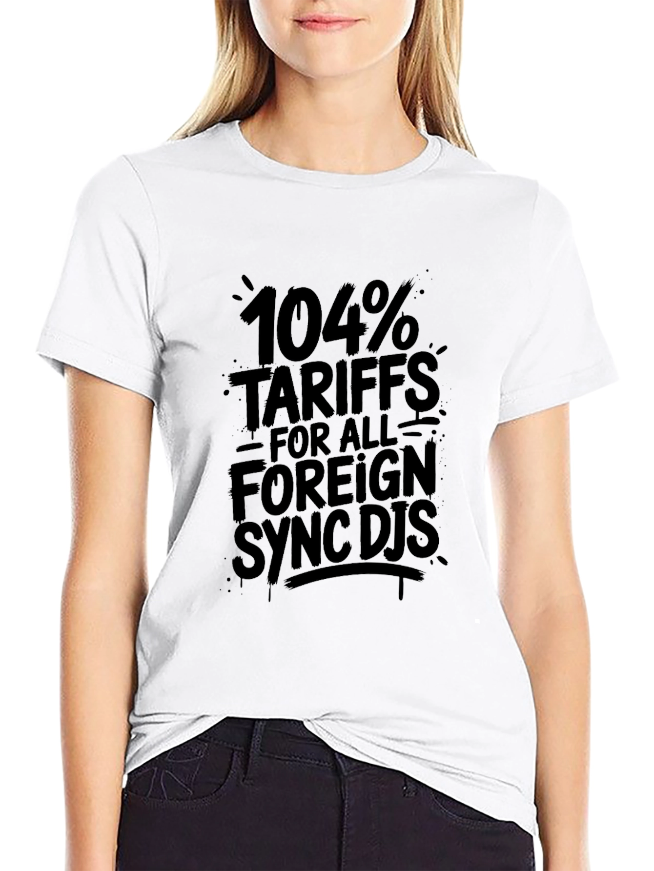 Humorous 104% Tariffs Graphic Black T-Shirt