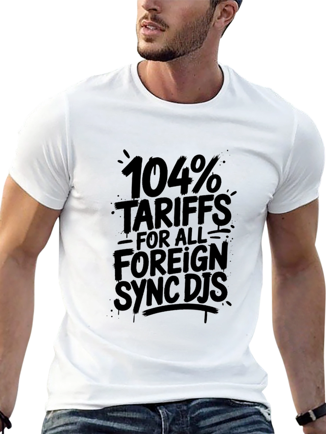 Humorous 104% Tariffs Graphic Black T-Shirt