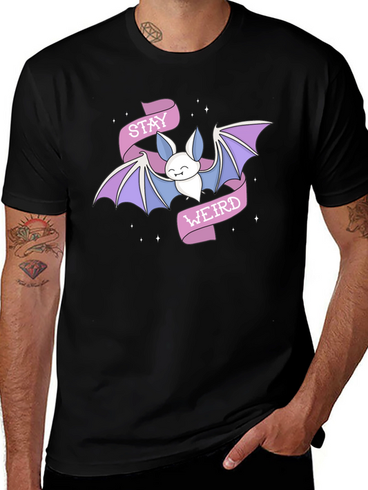 Stay Weird Bat Graphic Tee - Black Cotton T-Shirt