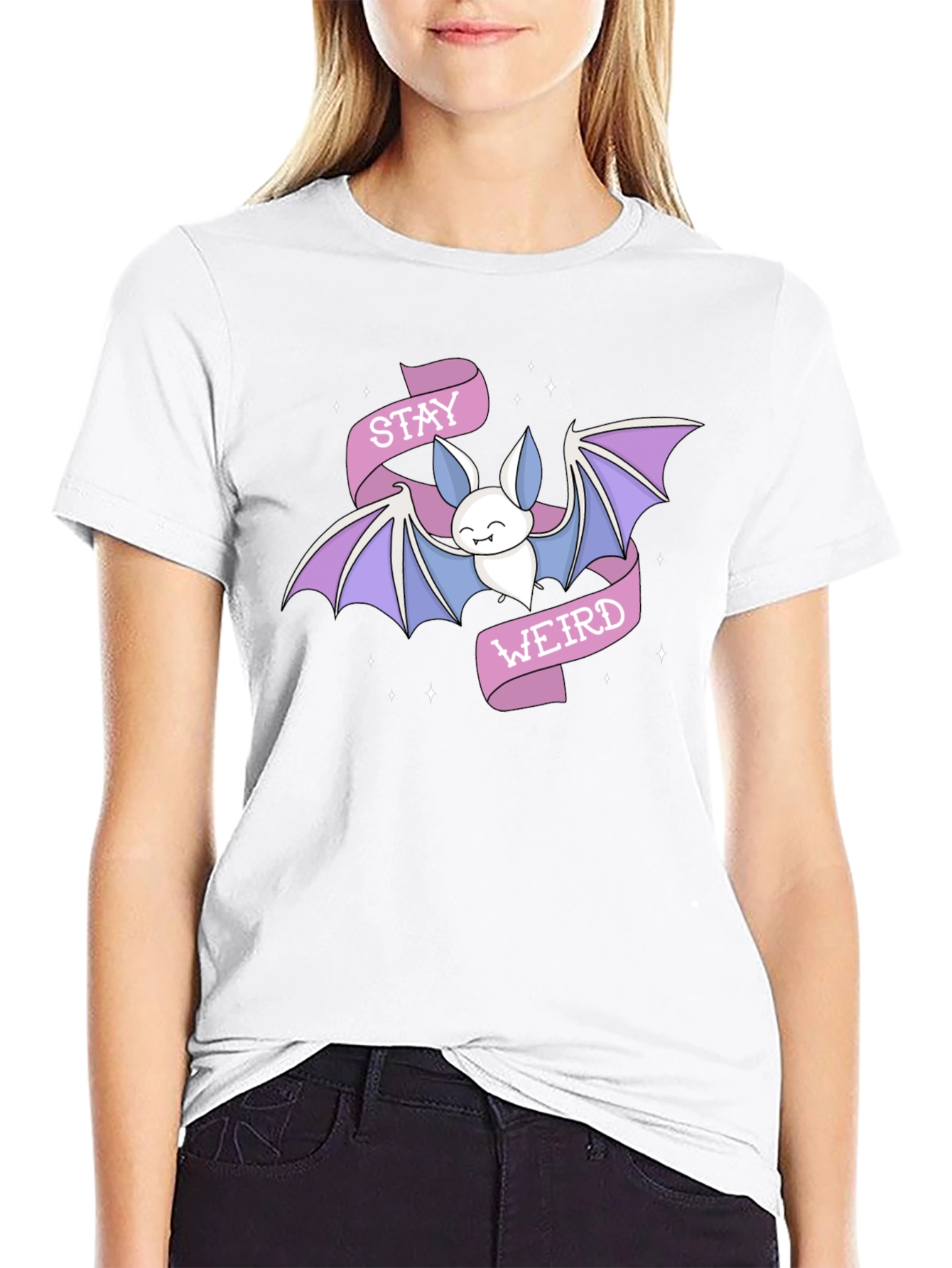 Stay Weird Bat Graphic Tee - Black Cotton T-Shirt
