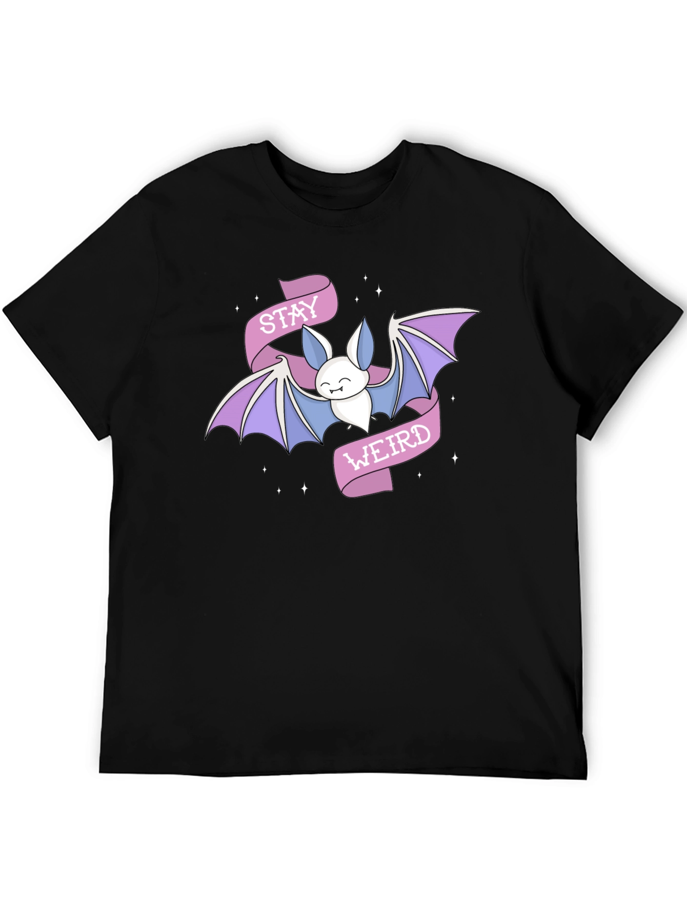 Stay Weird Bat Graphic Tee - Black Cotton T-Shirt