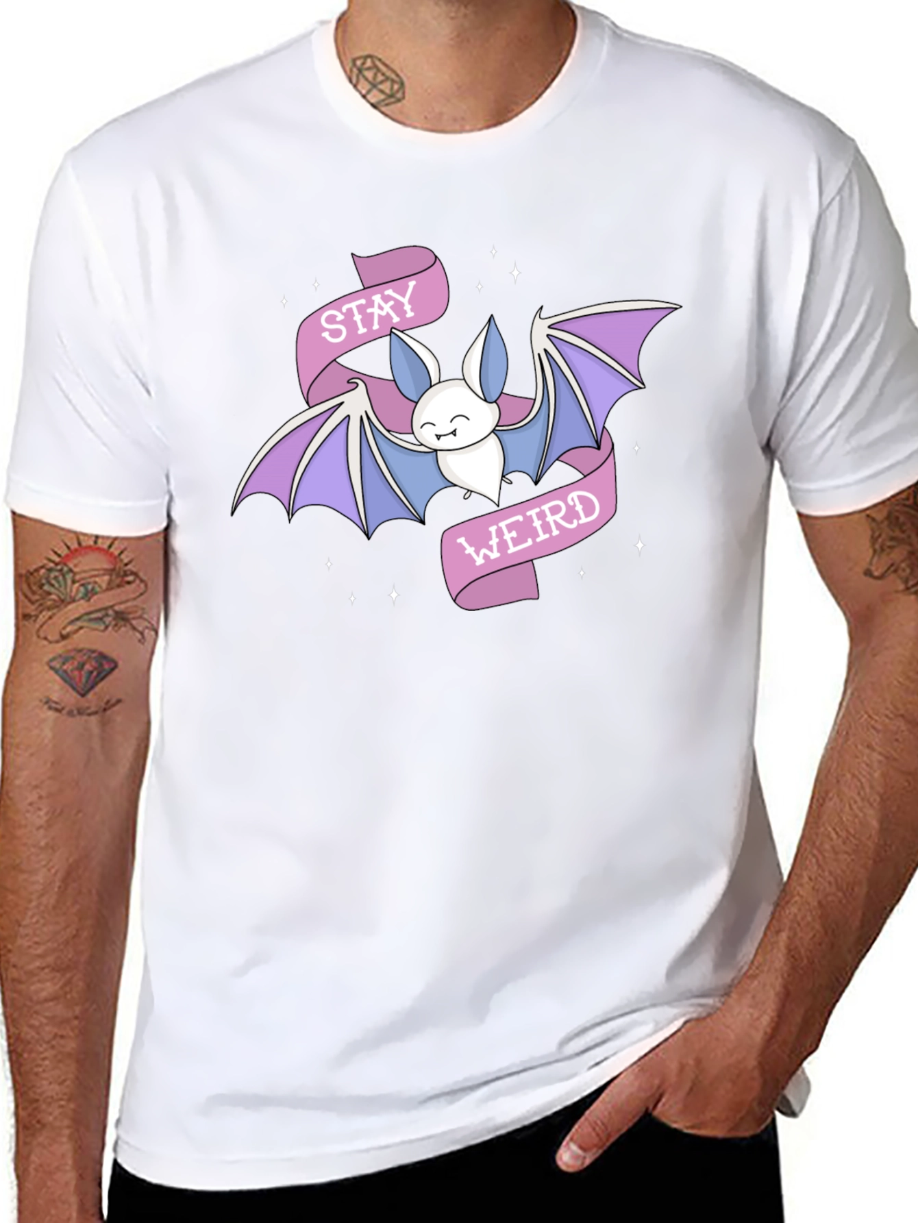 Stay Weird Bat Graphic Tee - Black Cotton T-Shirt